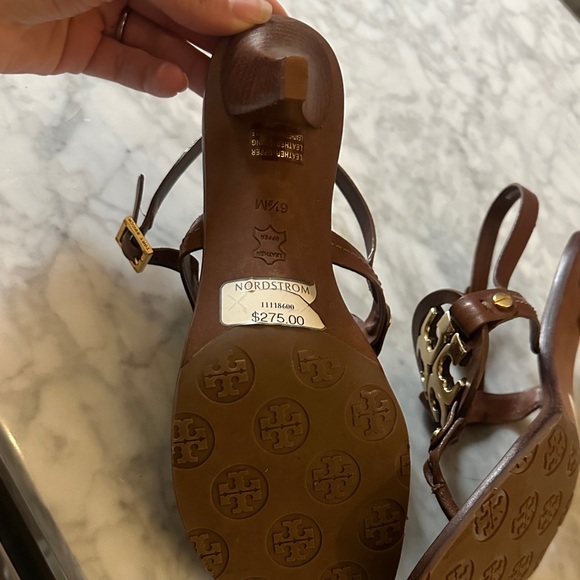 Tory Burch Brown Leather Sandals with Gold Logo